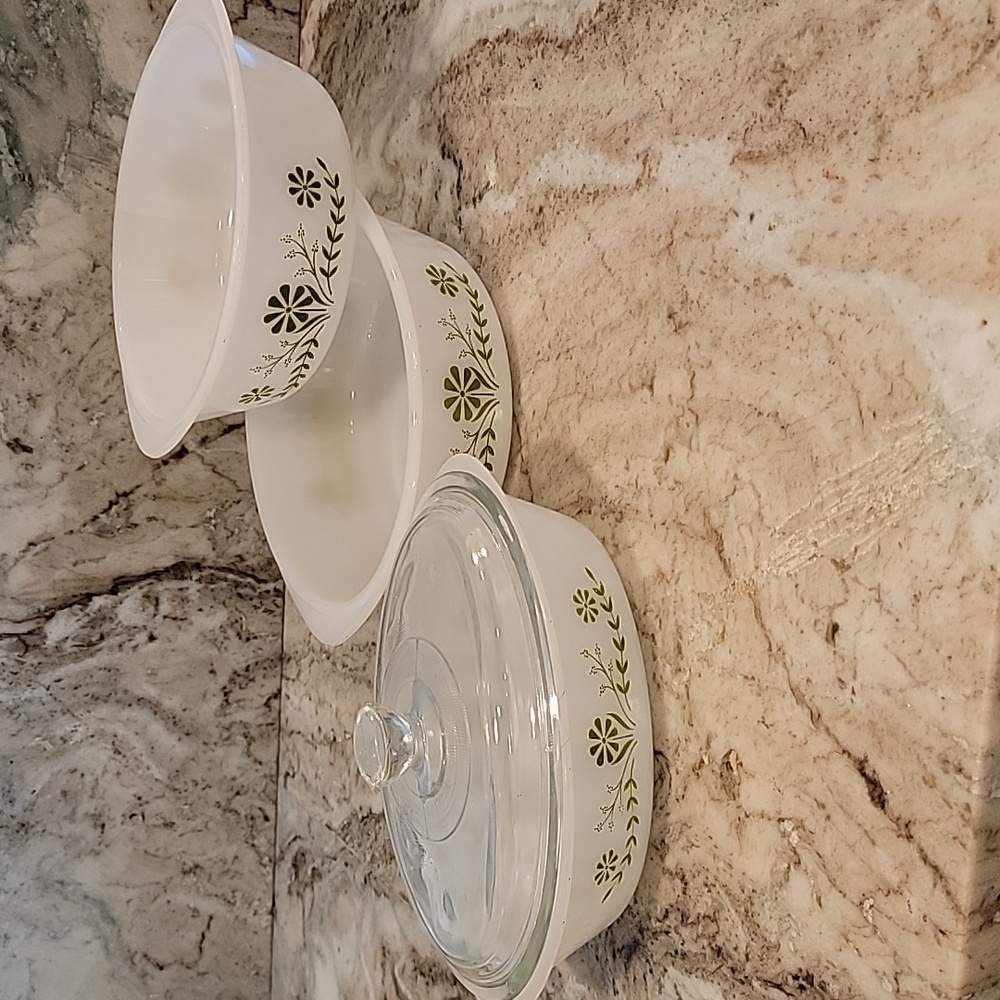Vintage Daisy Glassware Ovenbake Made In USA SET OF 3